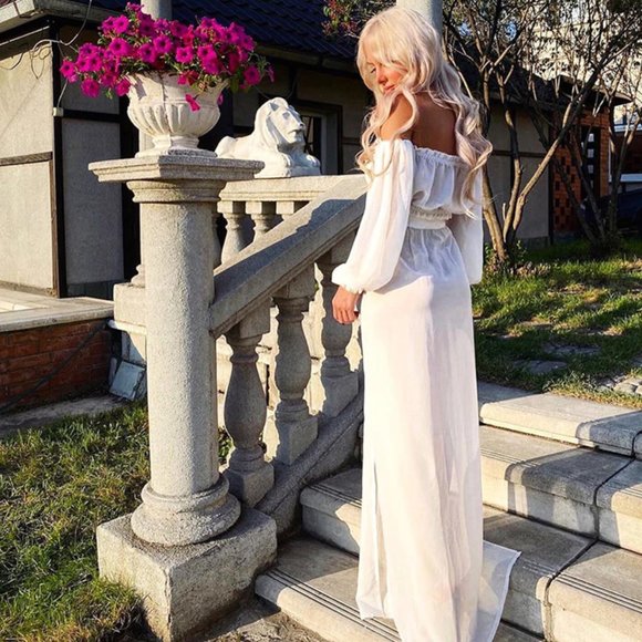 💕Sheer White Crop Top + Maxi Skirt Bikini Coverup - Picture 2 of 4